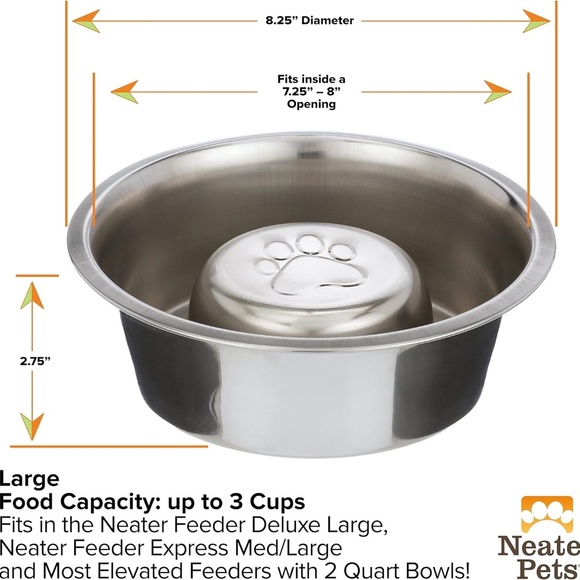 NWOT Stainless Steel Slow Feed Bowl for Dogs - Fits in Raised Feeders (3 Cup) - Picture 4 of 7